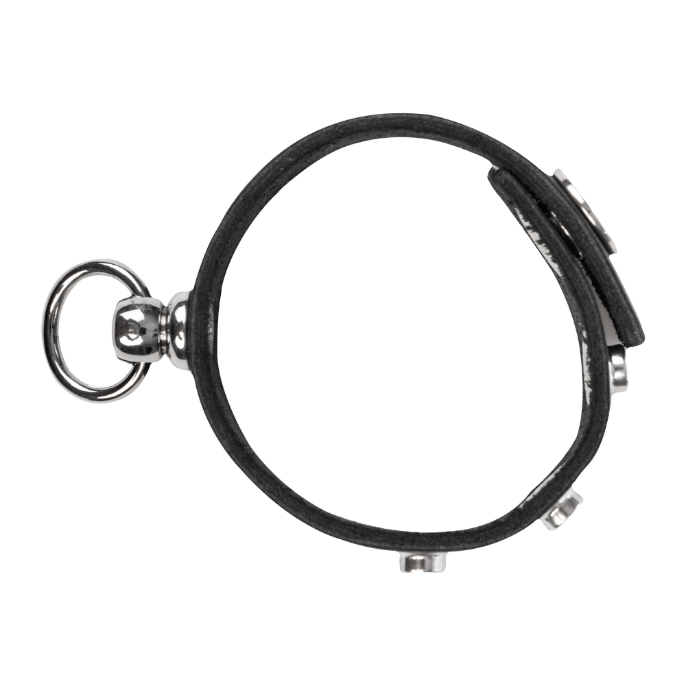 2: Rimba Bondage Play – Leder-Penisring mit Metall-O-Ring – Schwarz & Silber