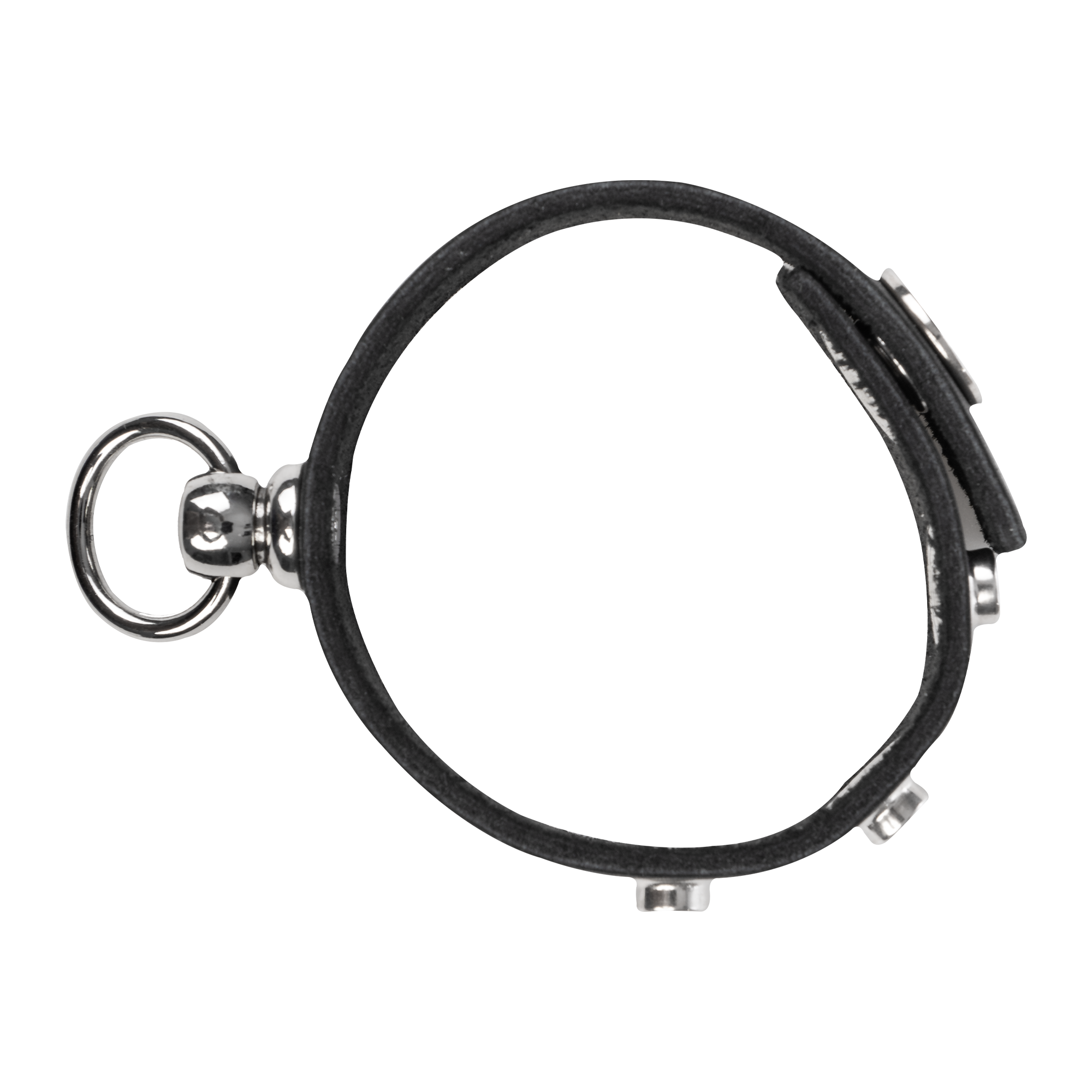 Rimba Bondage Play – Leder-Penisring mit Metall-O-Ring – Schwarz & Silber
