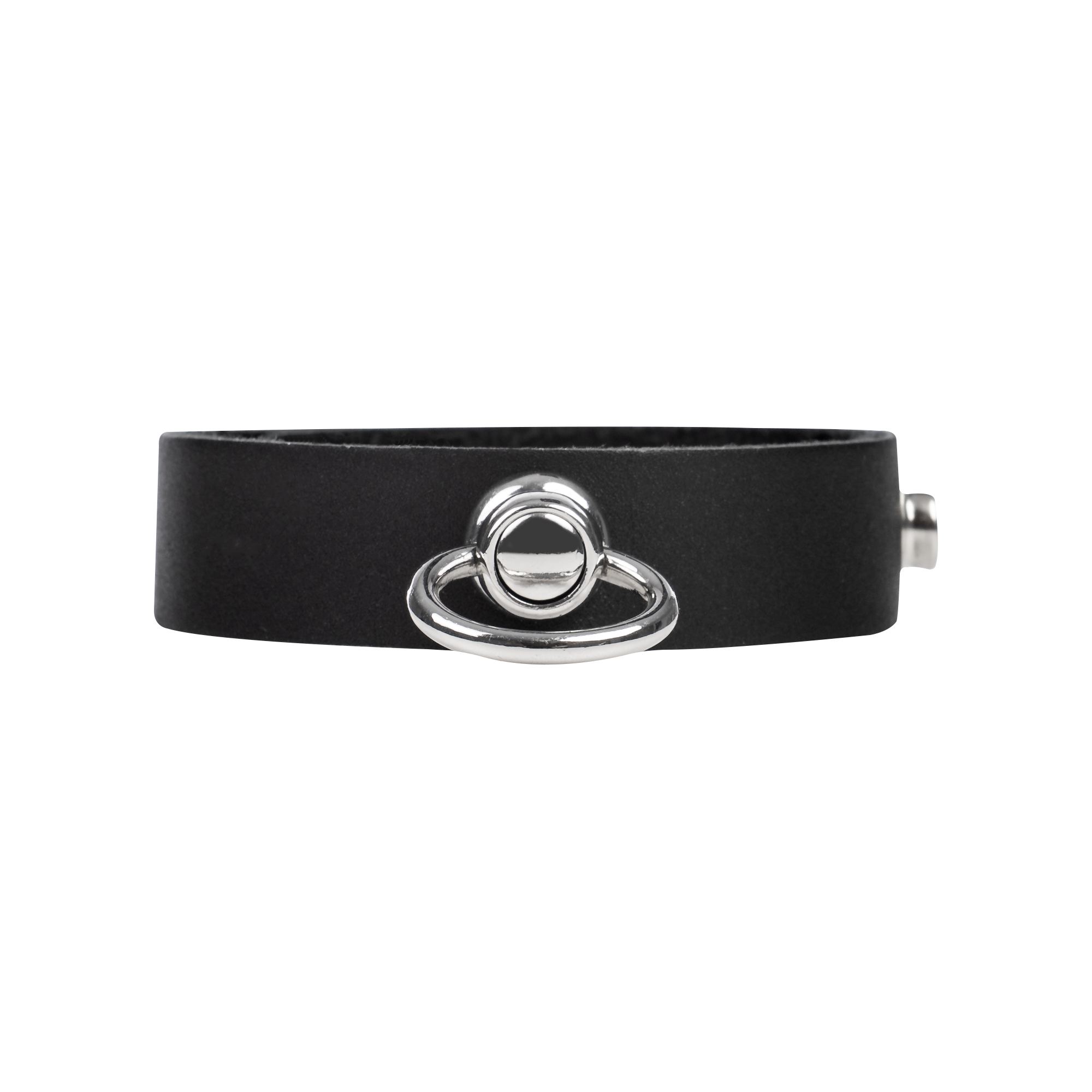 3: Rimba Bondage Play – Leder-Penisring mit Metall-O-Ring – Schwarz & Silber