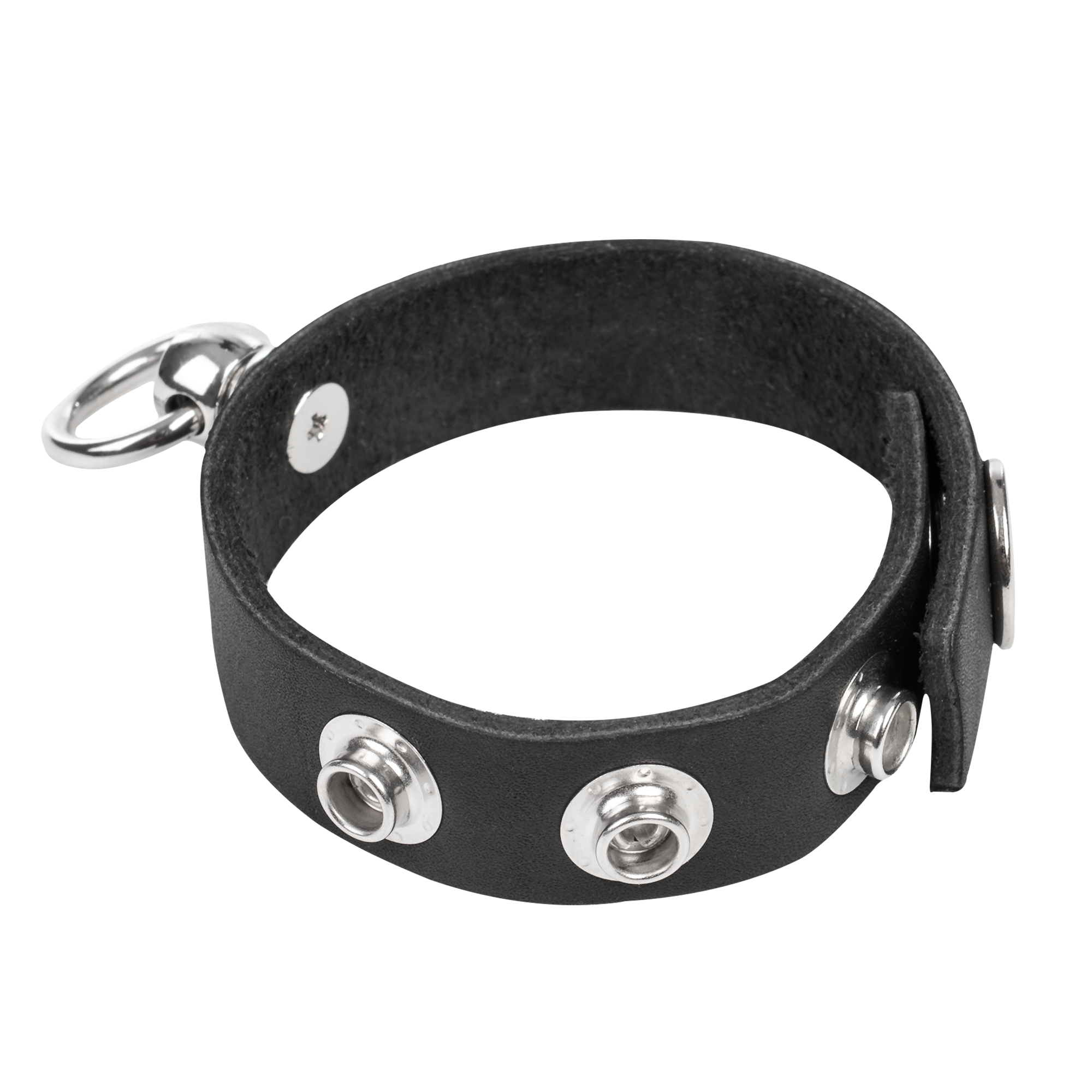 Rimba Bondage Play – Leder-Penisring mit Metall-O-Ring – Schwarz & Silber