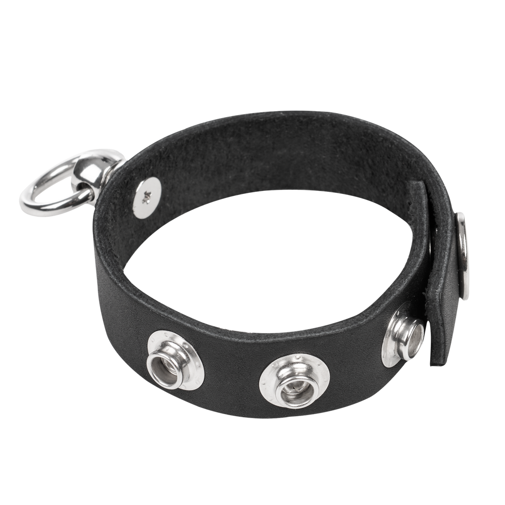Rimba Bondage Play – Leder-Penisring mit Metall-O-Ring – Schwarz & Silber