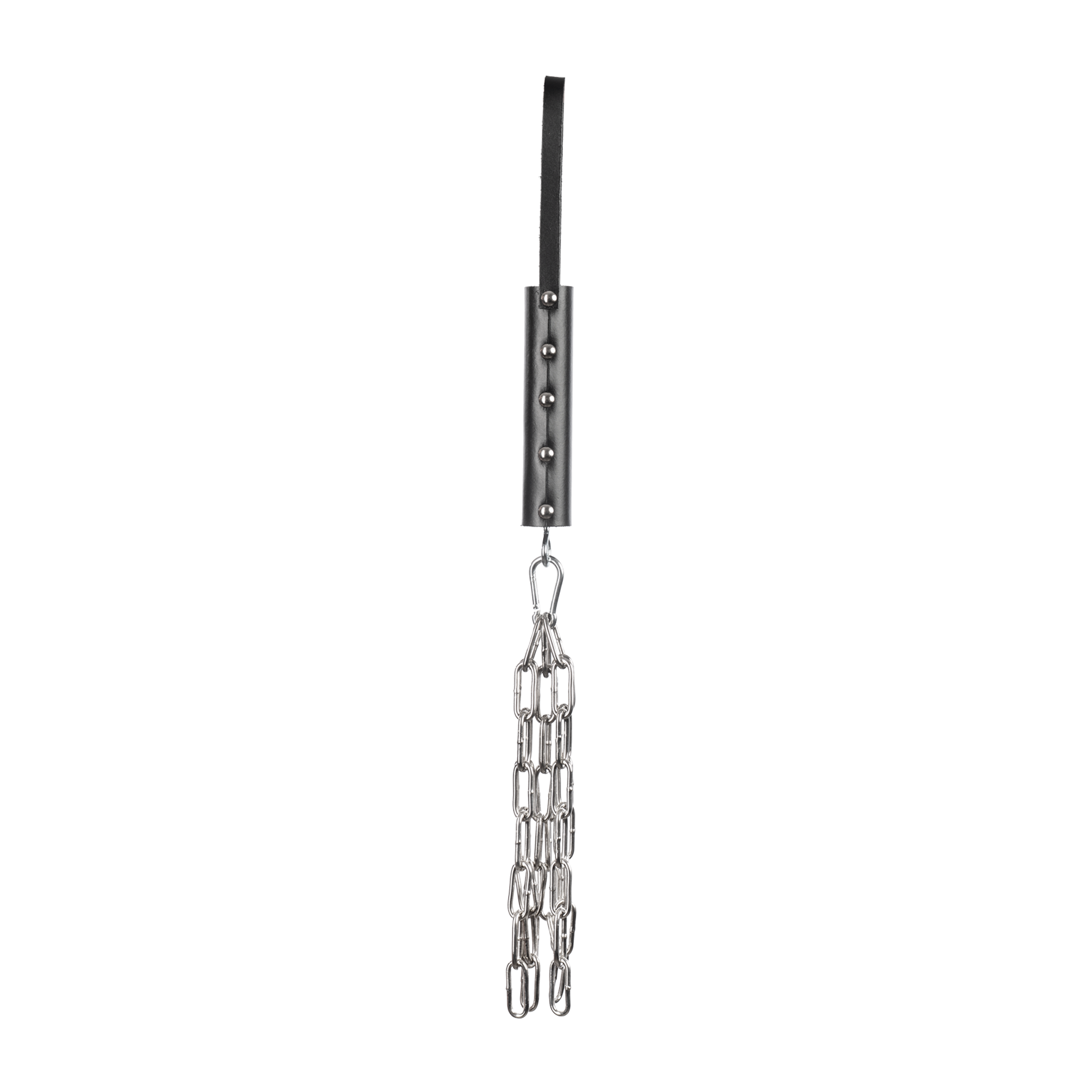 2: Rimba Bondage Play – Lederpeitsche mit Metallkette – Schwarz & Silber
