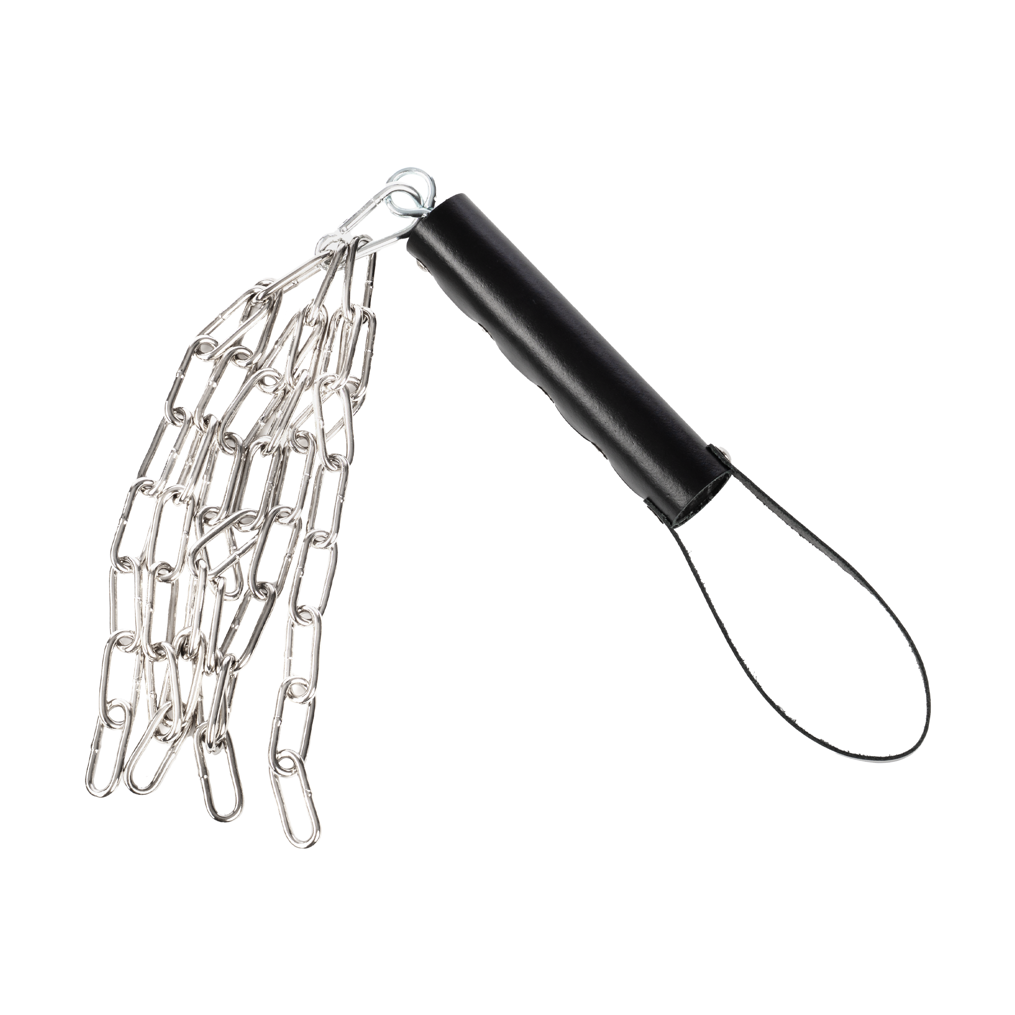 3: Rimba Bondage Play – Lederpeitsche mit Metallkette – Schwarz & Silber