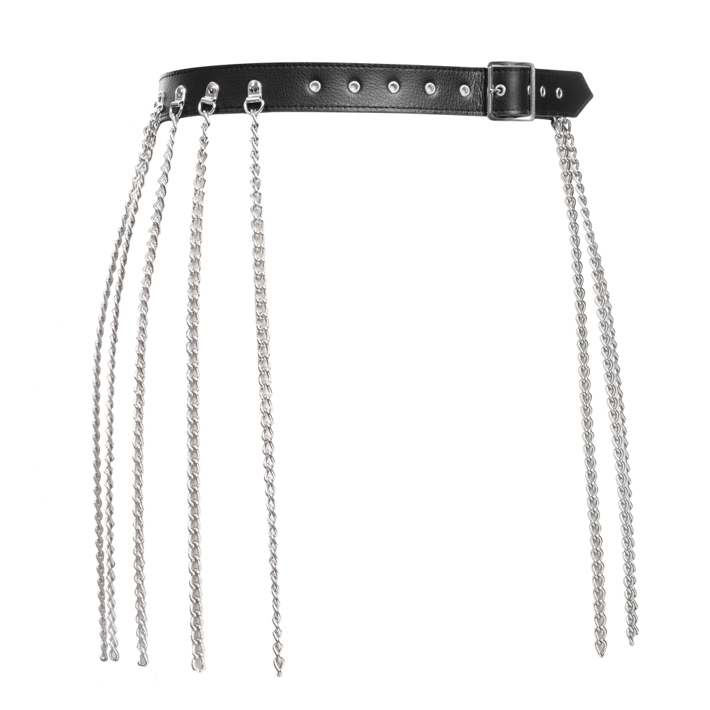 4: Rimba Bondage Play – Luxus-Leder-Kettenrock – Schwarz & Silber