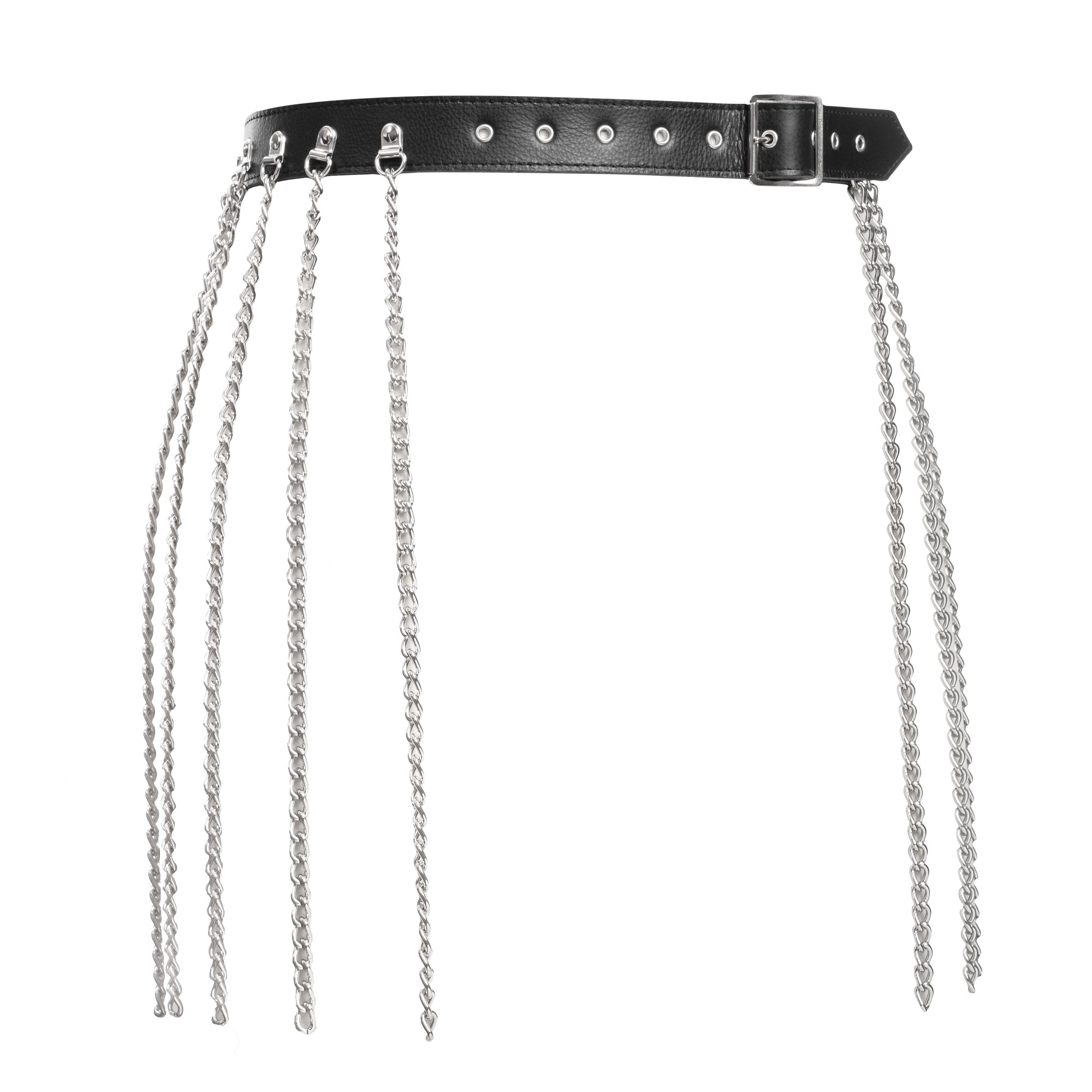 Rimba Bondage Play – Luxus-Leder-Kettenrock – Schwarz & Silber
