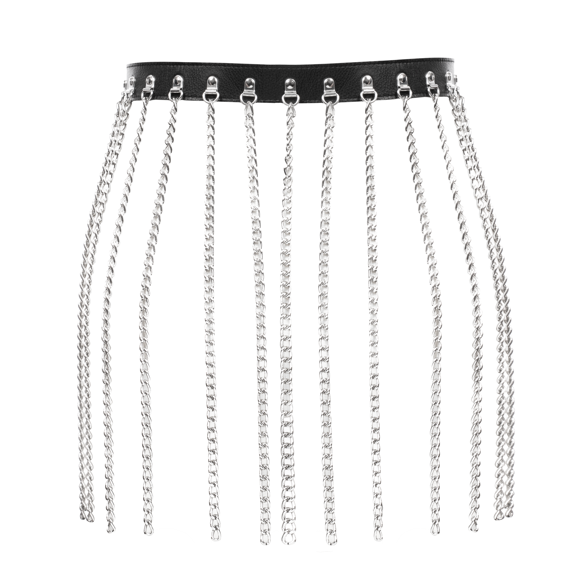 5: Rimba Bondage Play – Luxus-Leder-Kettenrock – Schwarz & Silber