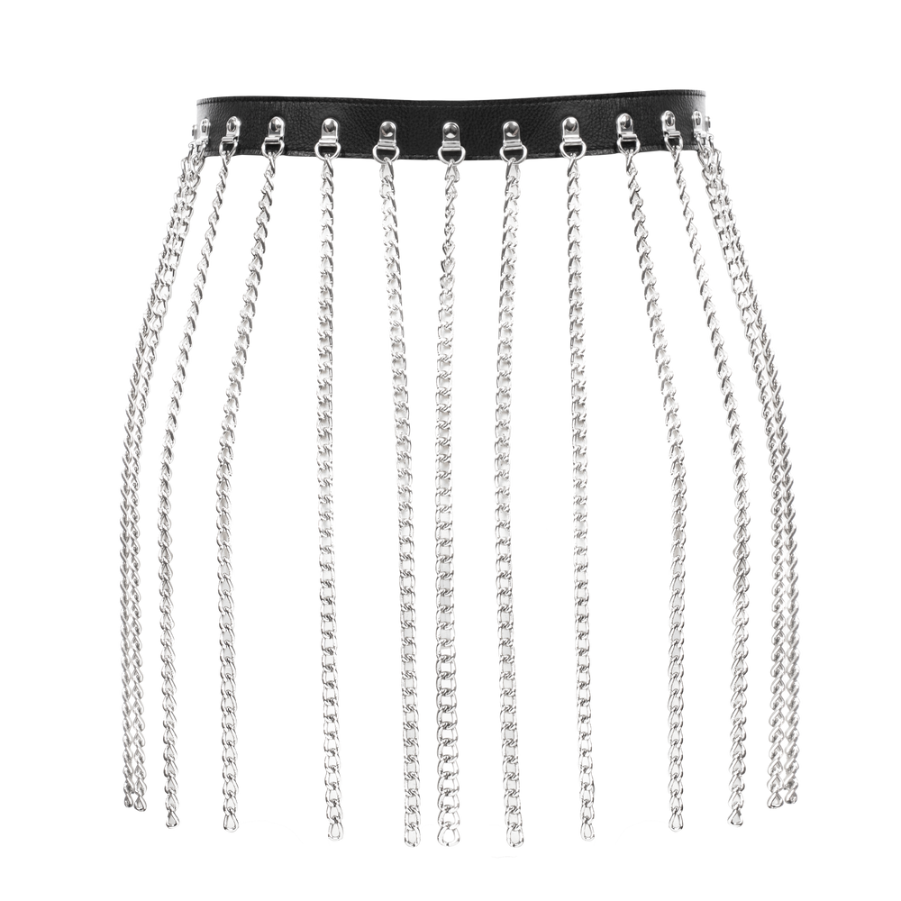 Rimba Bondage Play – Luxus-Leder-Kettenrock – Schwarz & Silber