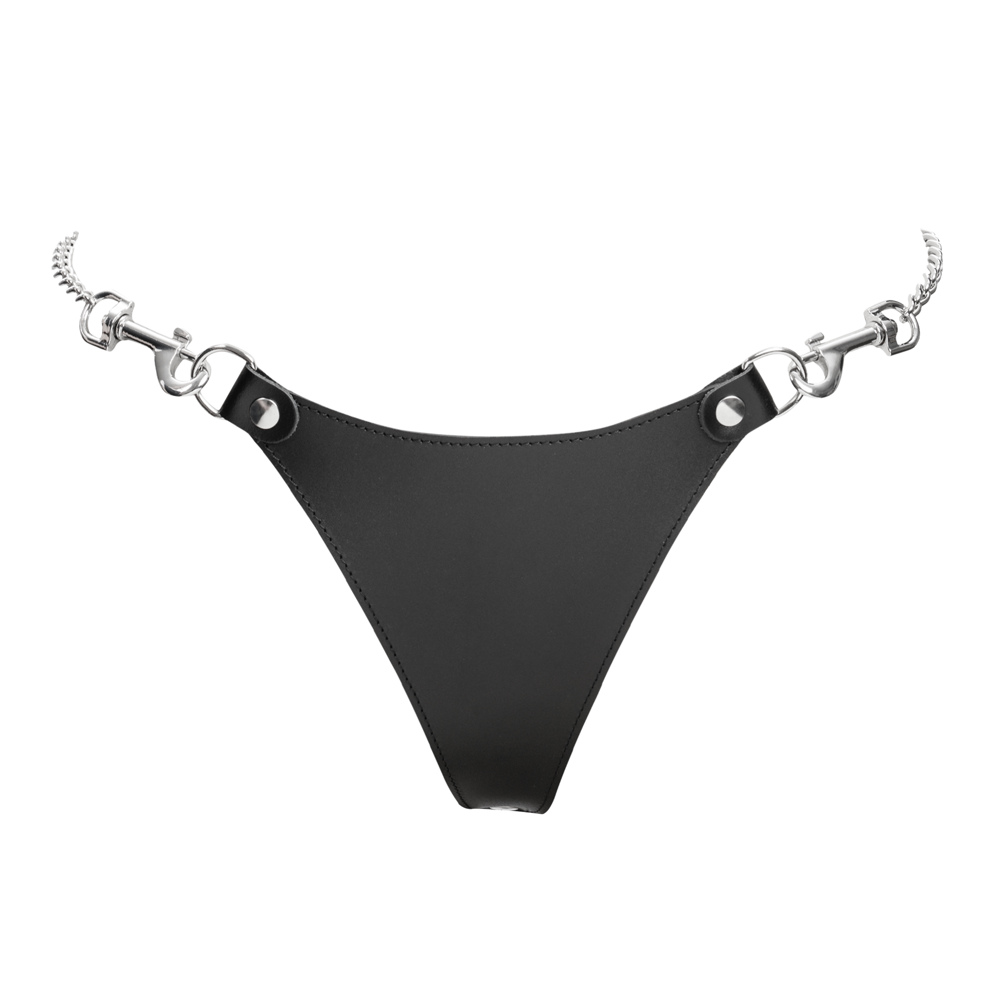 5: Rimba Bondage Play – Leder-String mit abnehmbaren Ketten – Schwarz & Silber