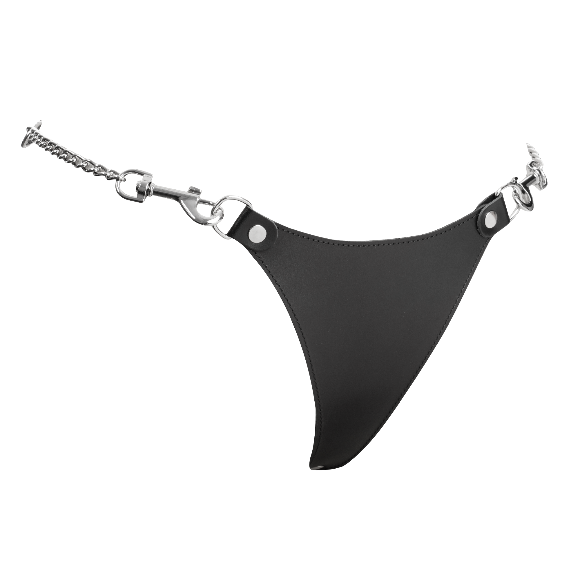 6: Rimba Bondage Play – Leder-String mit abnehmbaren Ketten – Schwarz & Silber