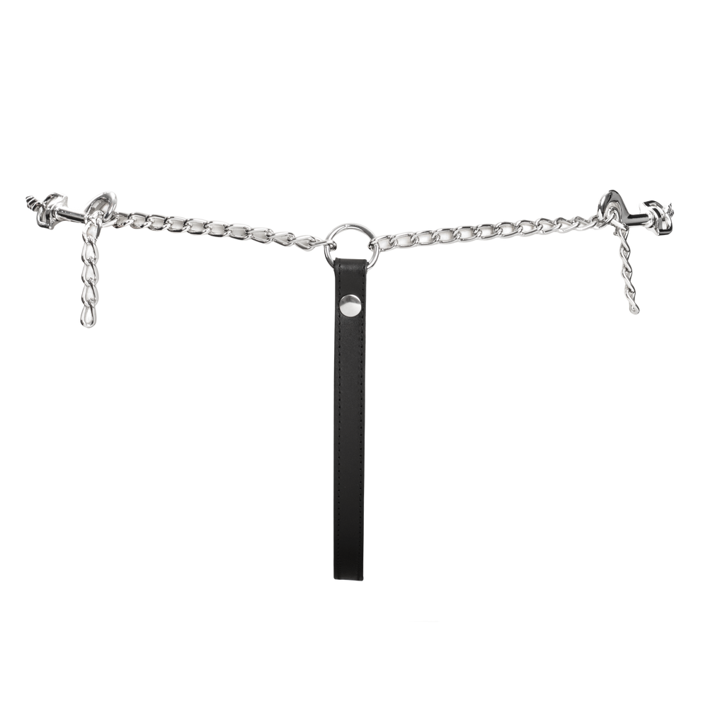 8: Rimba Bondage Play – Leder-String mit abnehmbaren Ketten – Schwarz & Silber