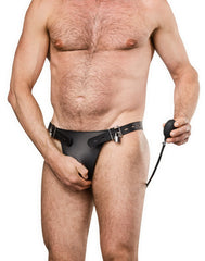 Rimba Bondage Play – Keuschheitsgürtel aus Leder mit aufblasbarem Analplug – Schwarz