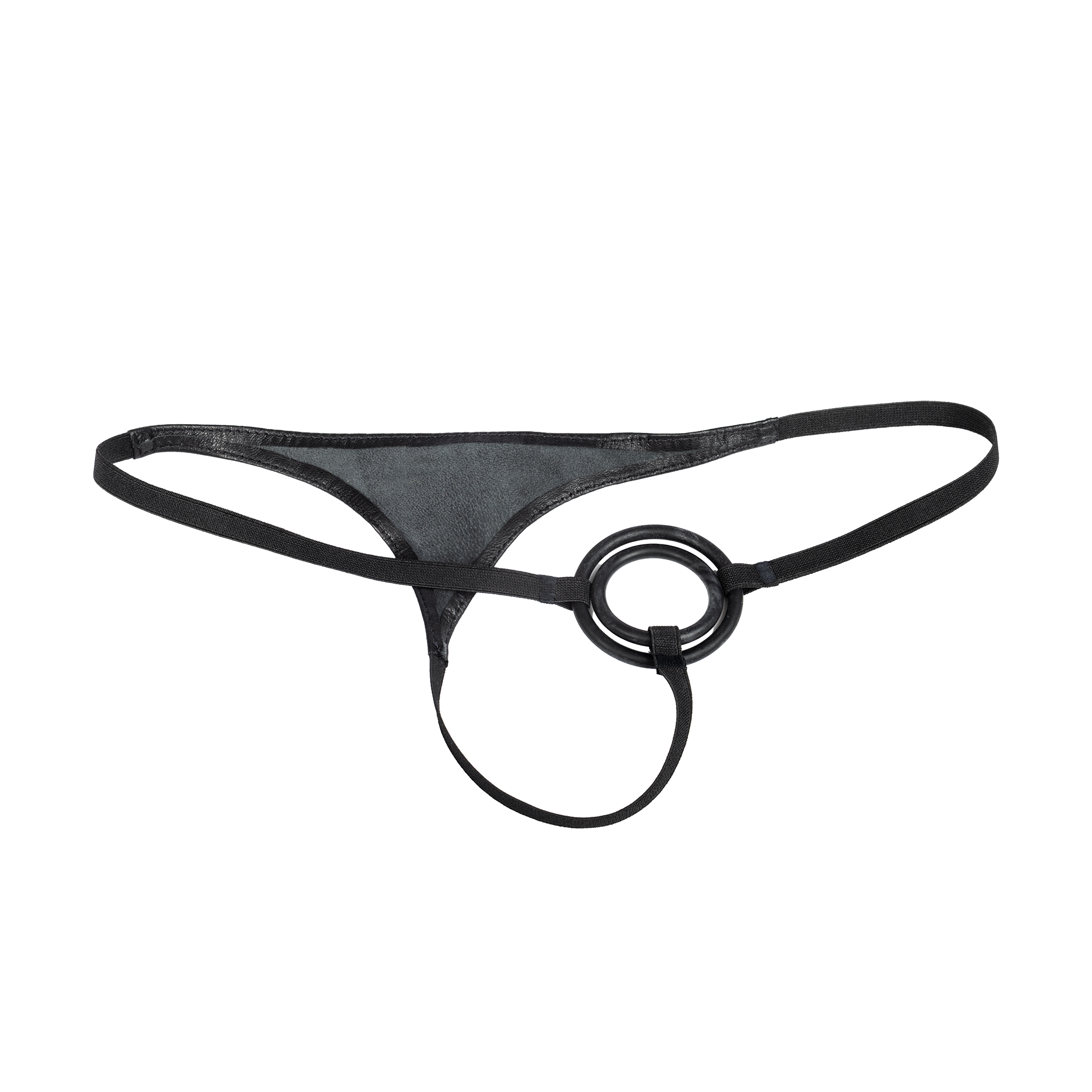 Rimba Bondage Play – Leder-G-String mit Penisringen – Schwarz
