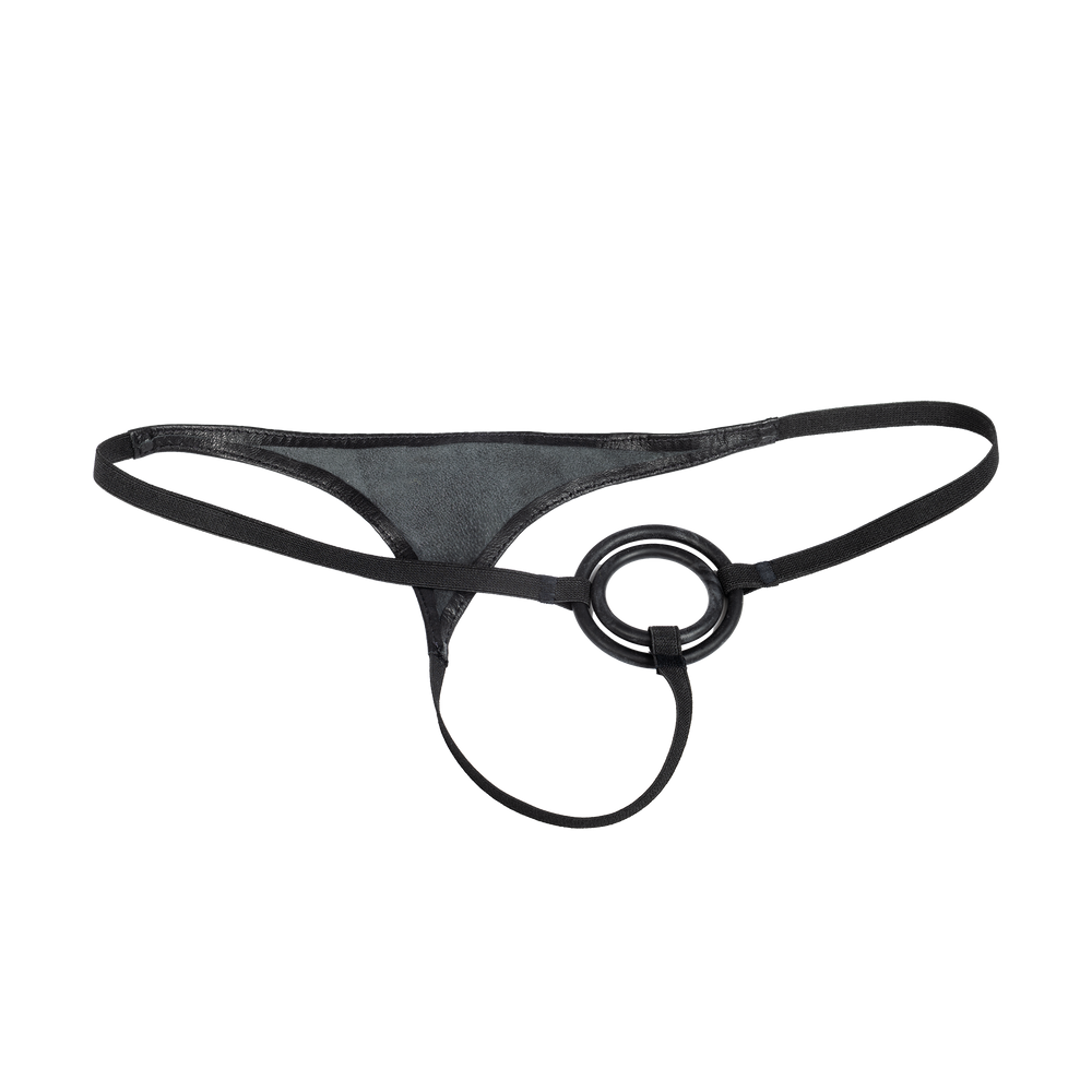 Rimba Bondage Play – Leder-G-String mit Penisringen – Schwarz