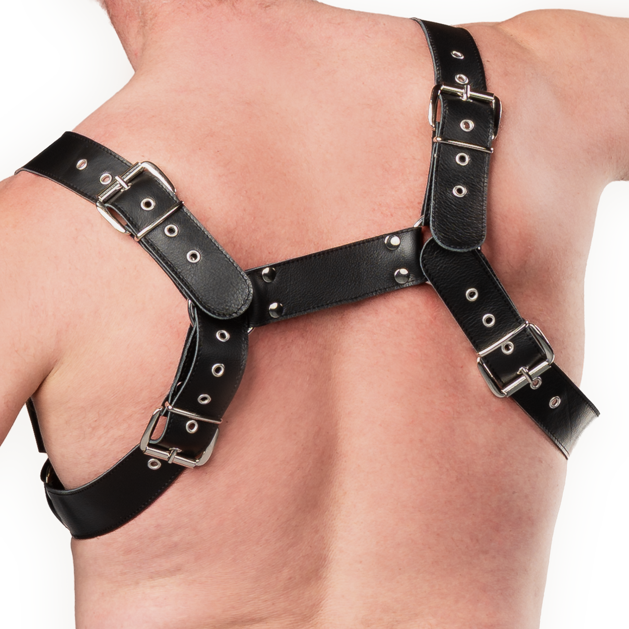 Rimba Bondage Play – Luxus-Brustharness aus Leder mit Taschen – Schwarz