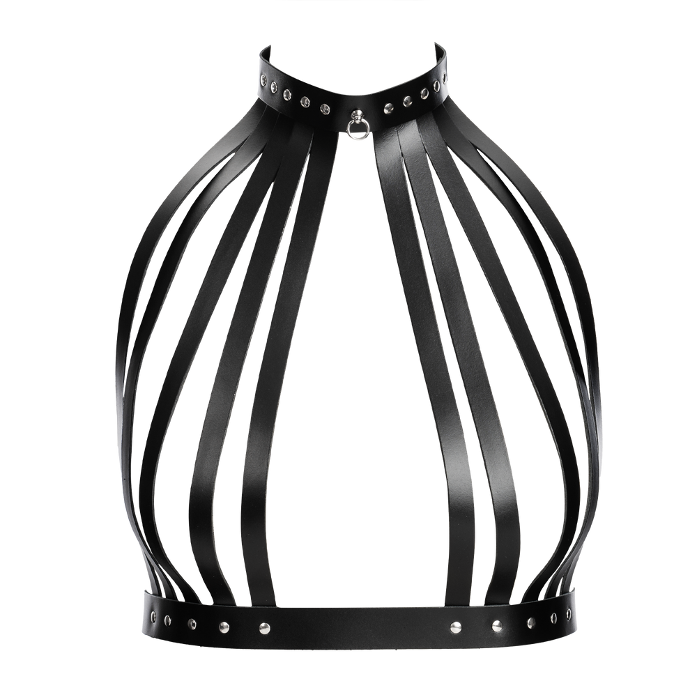 3: Rimba Bondage Play – Leder-Brustharness mit Halsband – Schwarz