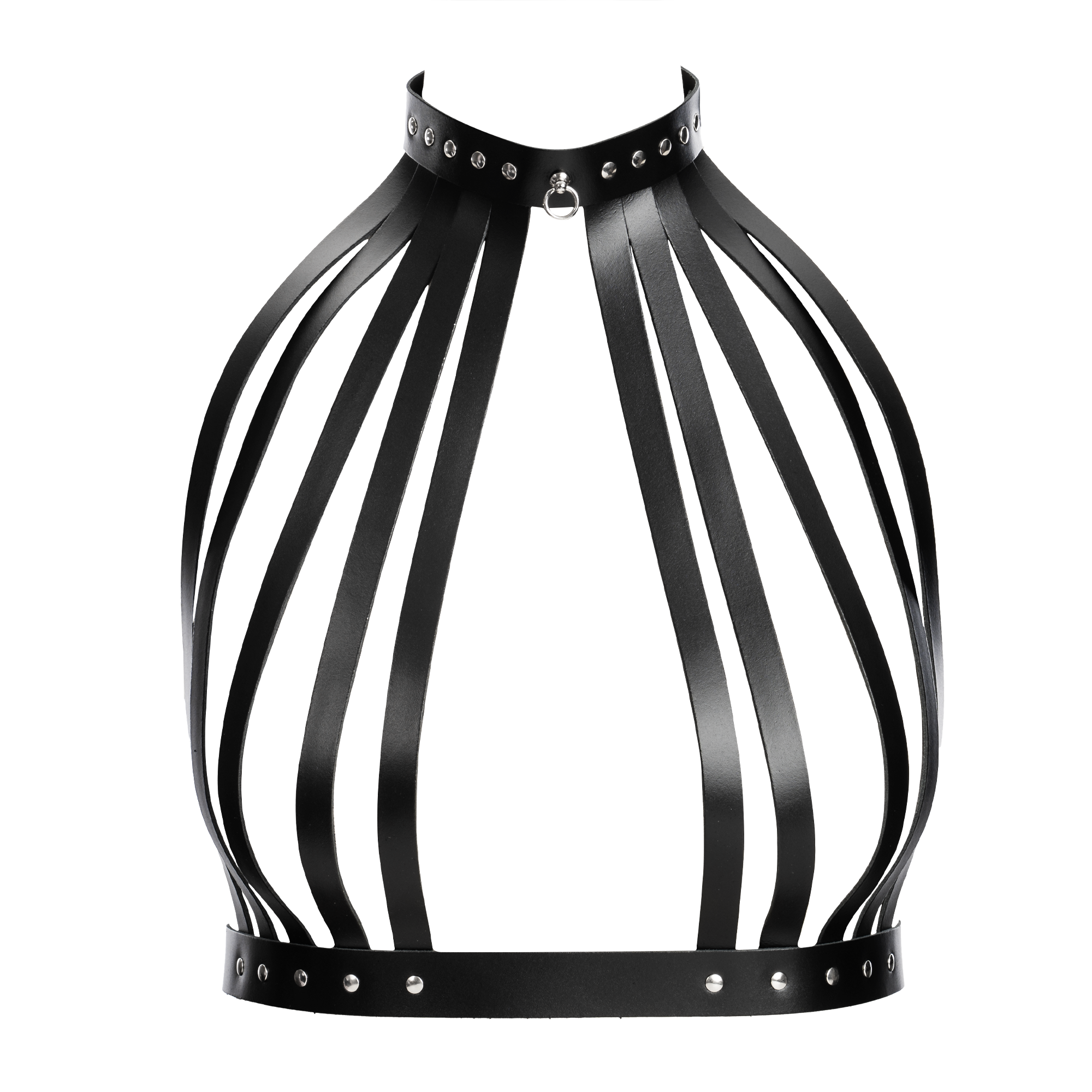 Rimba Bondage Play – Leder-Brustharness mit Halsband – Schwarz