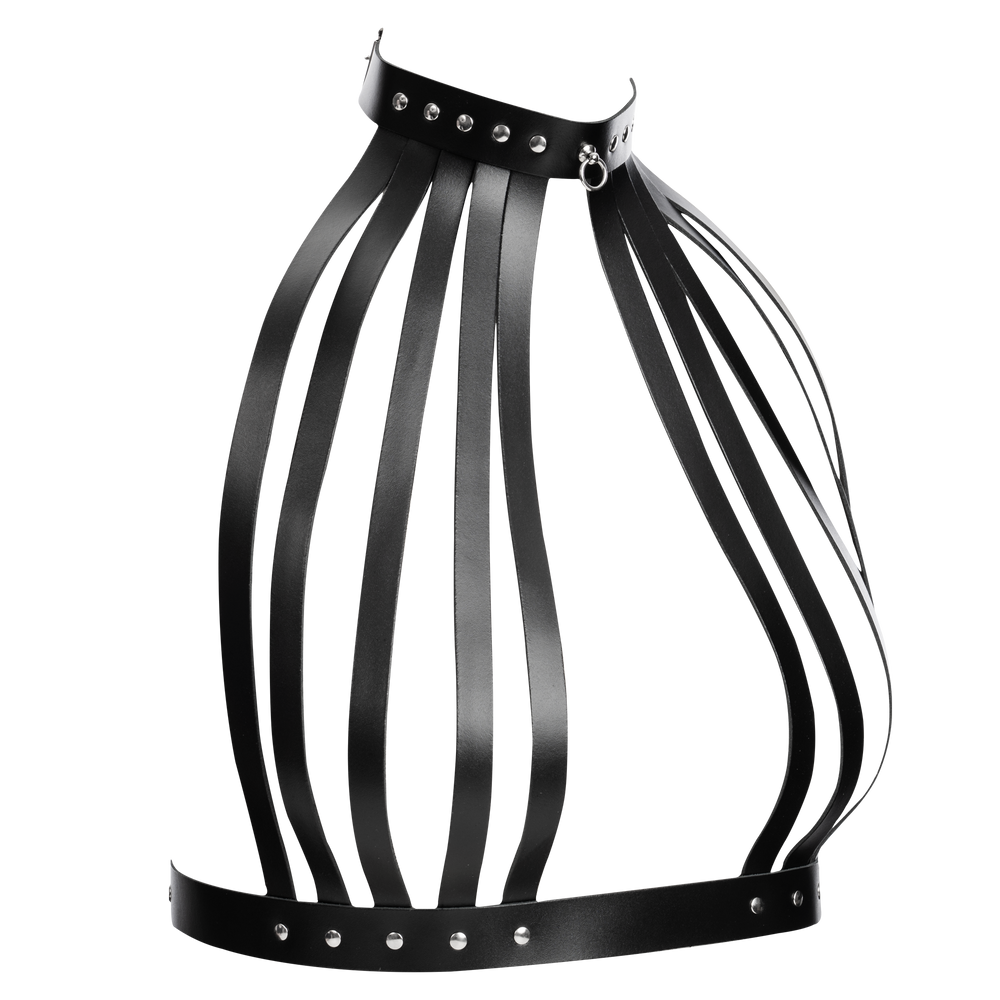 Rimba Bondage Play – Leder-Brustharness mit Halsband – Schwarz