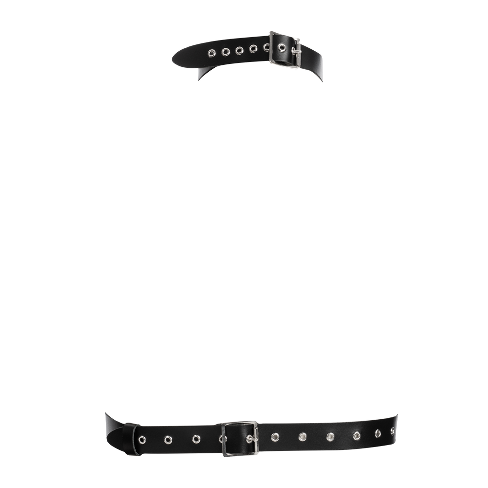 Rimba Bondage Play – Leder-Brustharness mit Halsband – Schwarz