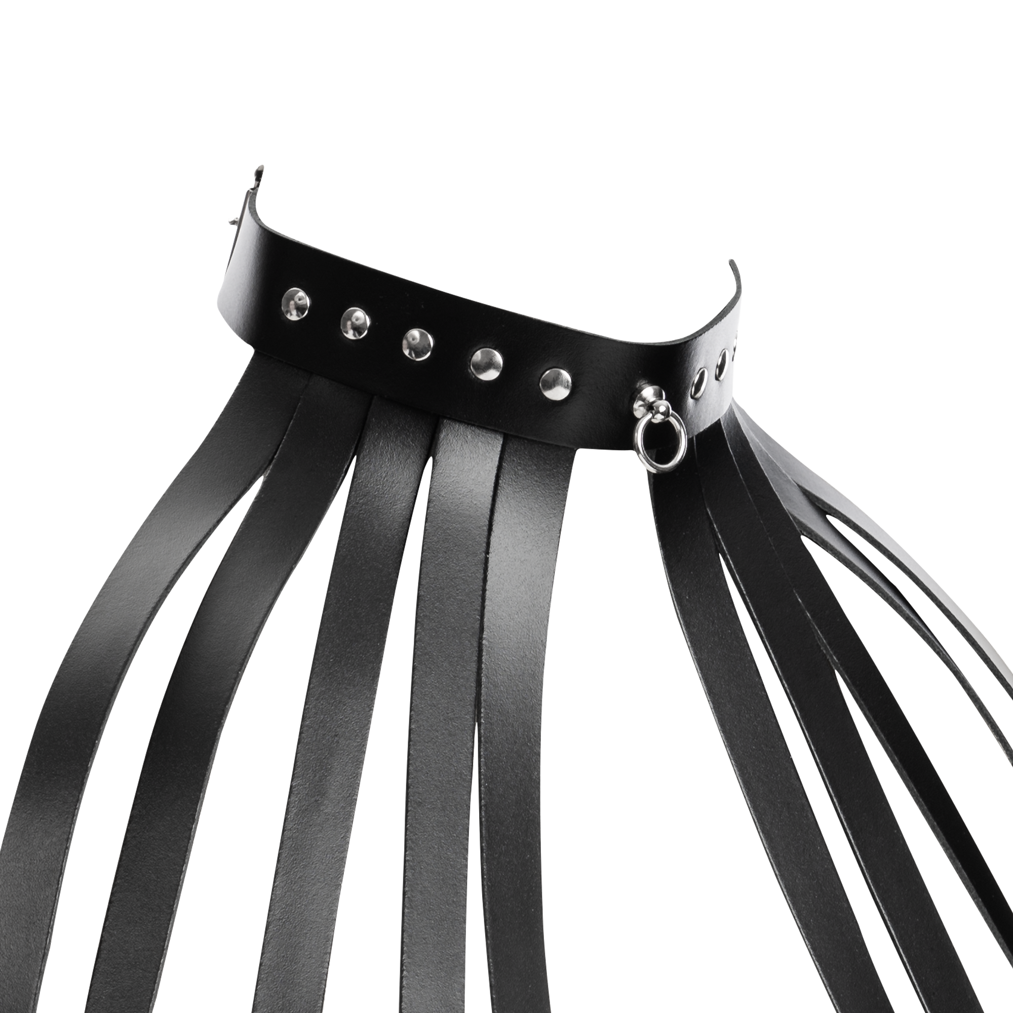 7: Rimba Bondage Play – Leder-Brustharness mit Halsband – Schwarz
