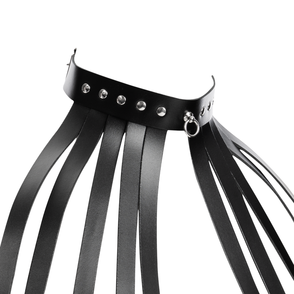 7: Rimba Bondage Play – Leder-Brustharness mit Halsband – Schwarz