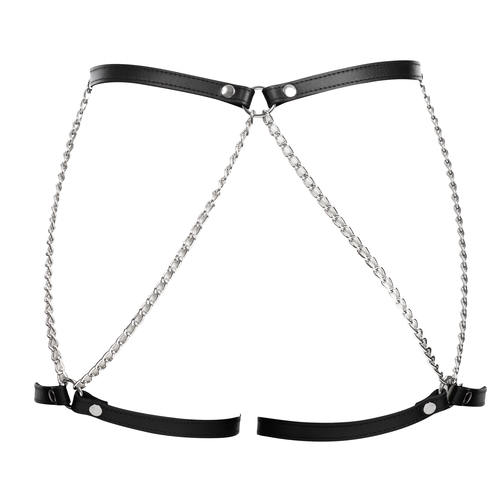 6: Rimba Bondage Play – Bondage-Harnisch aus Leder mit Metallketten – Schwarz & Silber