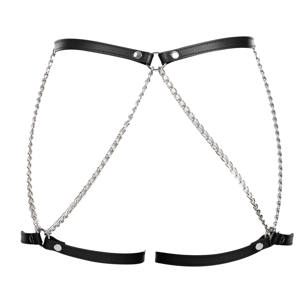 6: Rimba Bondage Play – Bondage-Harnisch aus Leder mit Metallketten – Schwarz & Silber