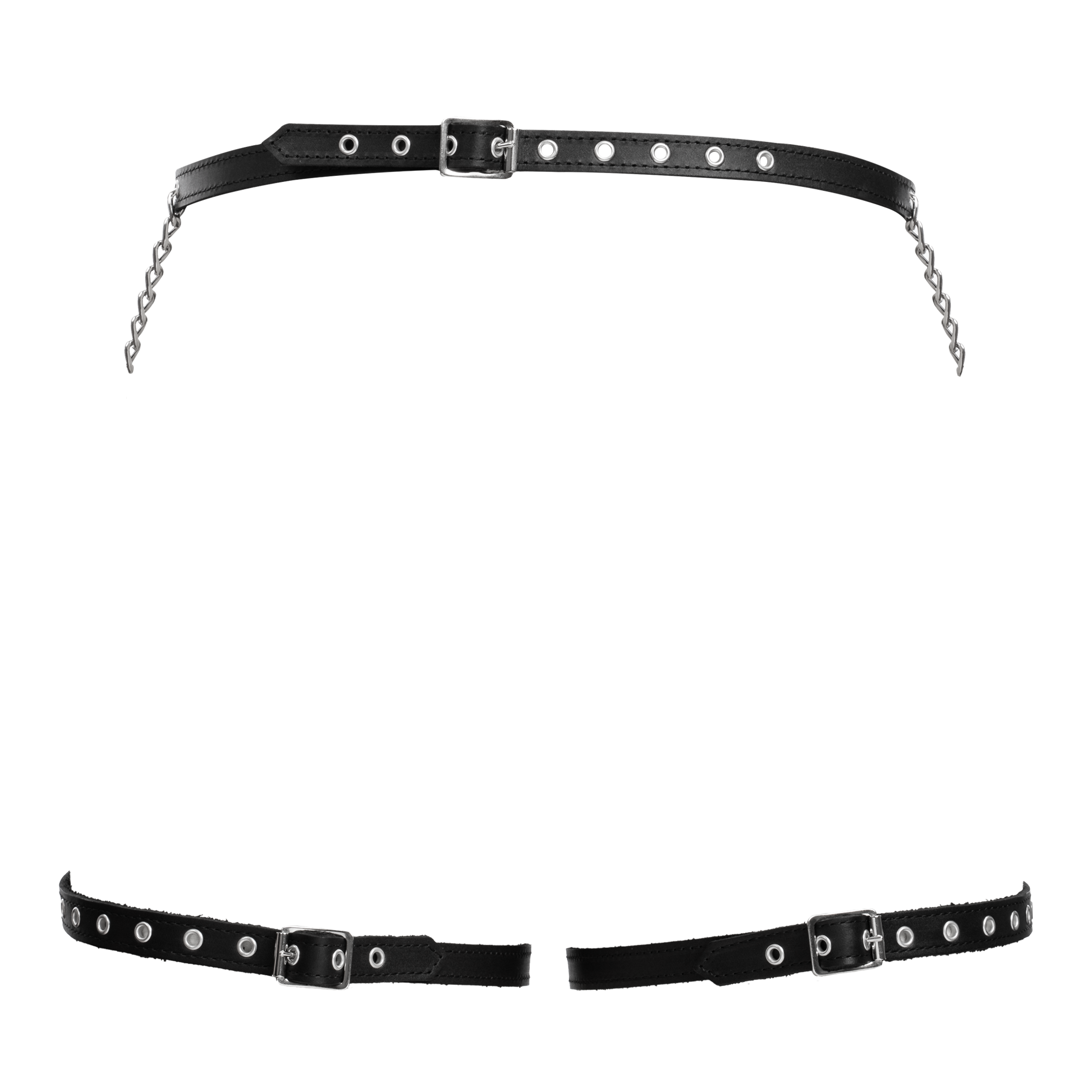8: Rimba Bondage Play – Bondage-Harnisch aus Leder mit Metallketten – Schwarz & Silber