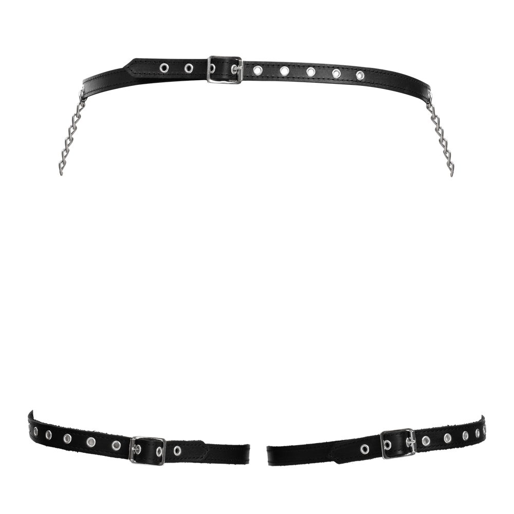 8: Rimba Bondage Play – Bondage-Harnisch aus Leder mit Metallketten – Schwarz & Silber
