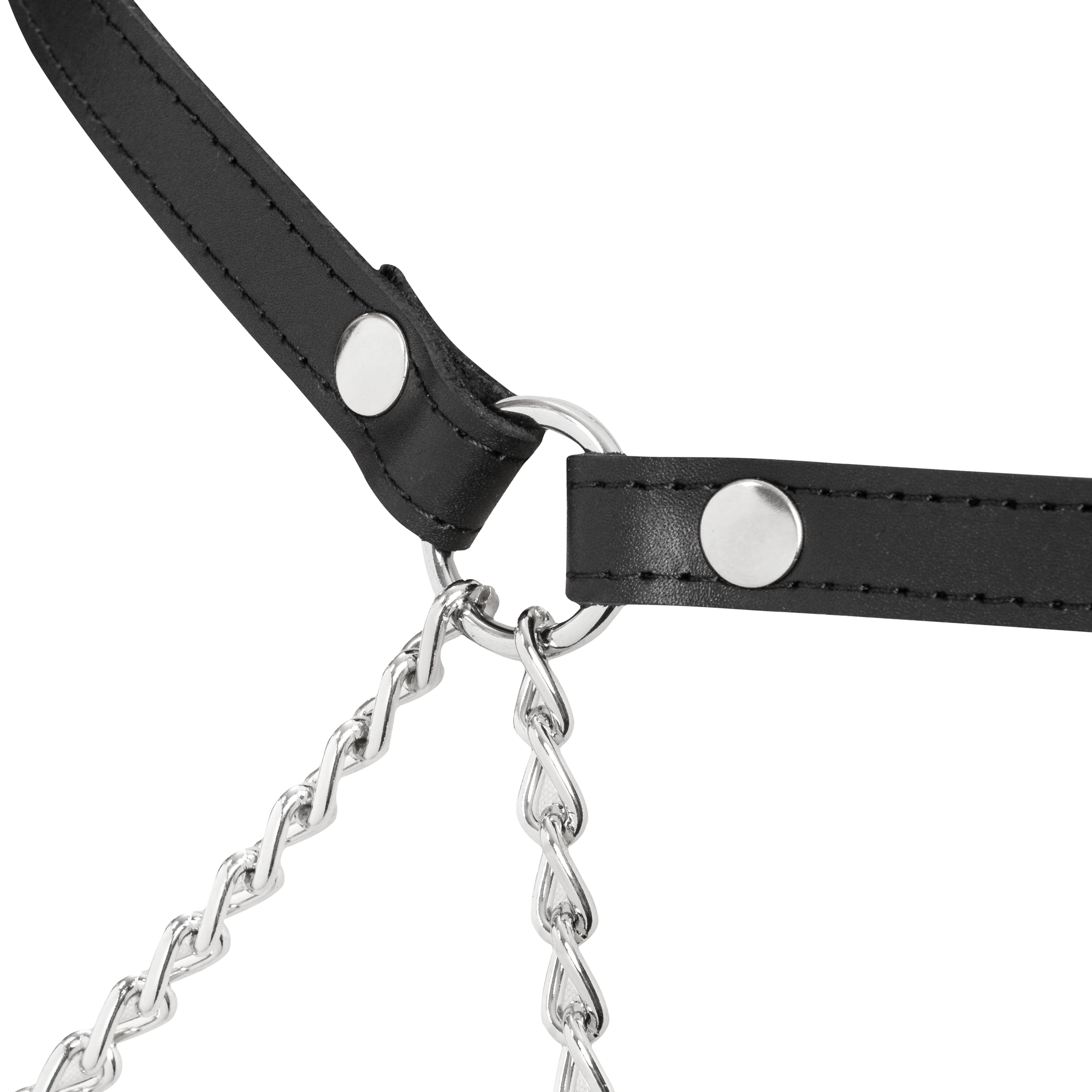 9: Rimba Bondage Play – Bondage-Harnisch aus Leder mit Metallketten – Schwarz & Silber