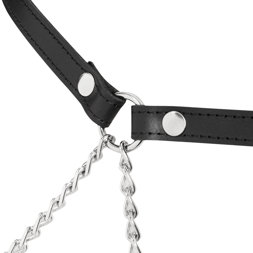 9: Rimba Bondage Play – Bondage-Harnisch aus Leder mit Metallketten – Schwarz & Silber