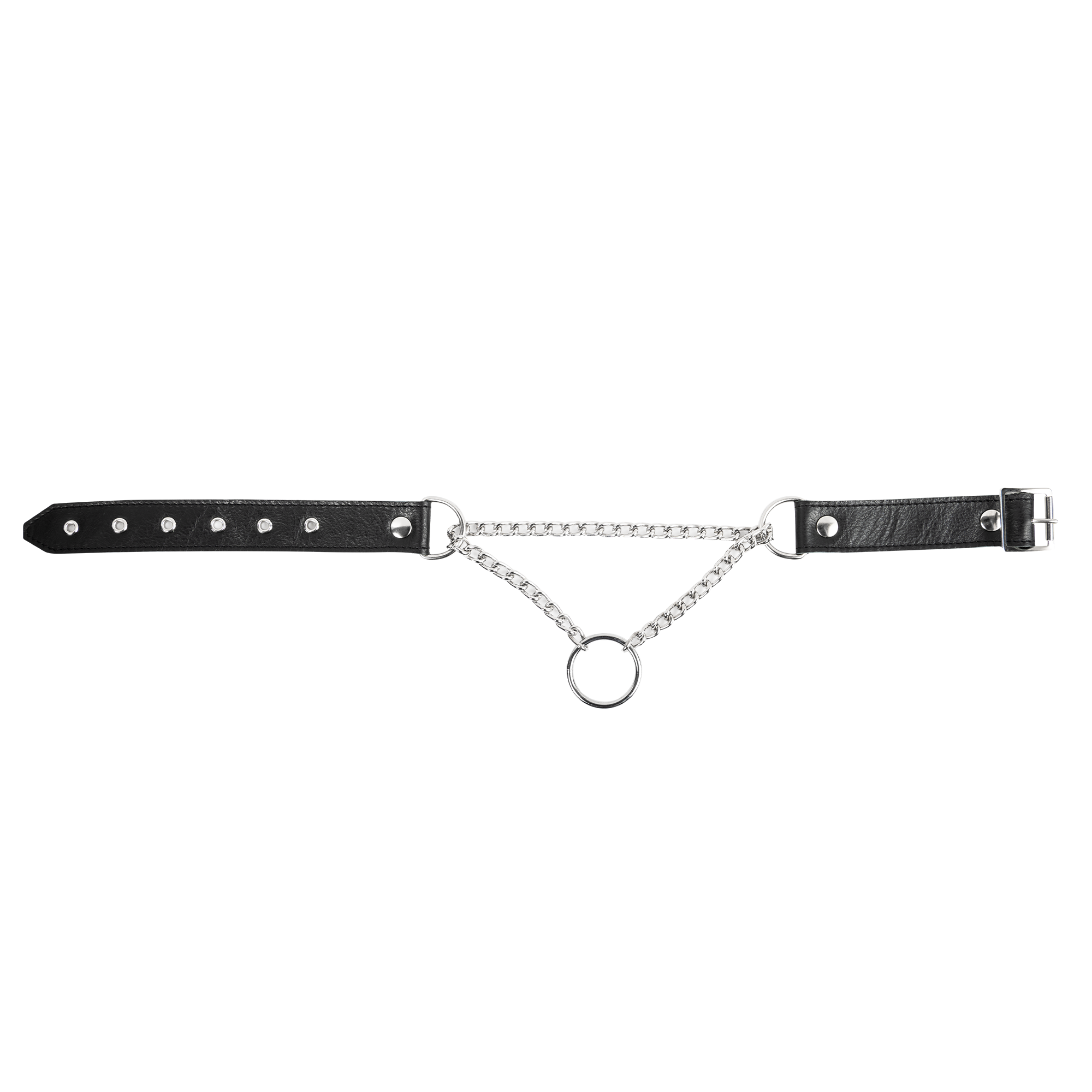 2: Rimba Bondage Play – Würgehalsband aus Leder mit O-Ring – Schwarz & Silber