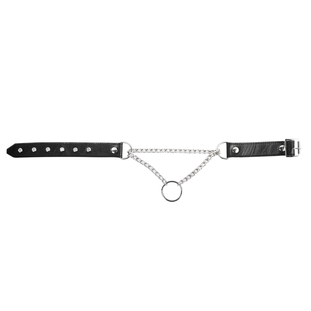 2: Rimba Bondage Play – Würgehalsband aus Leder mit O-Ring – Schwarz & Silber