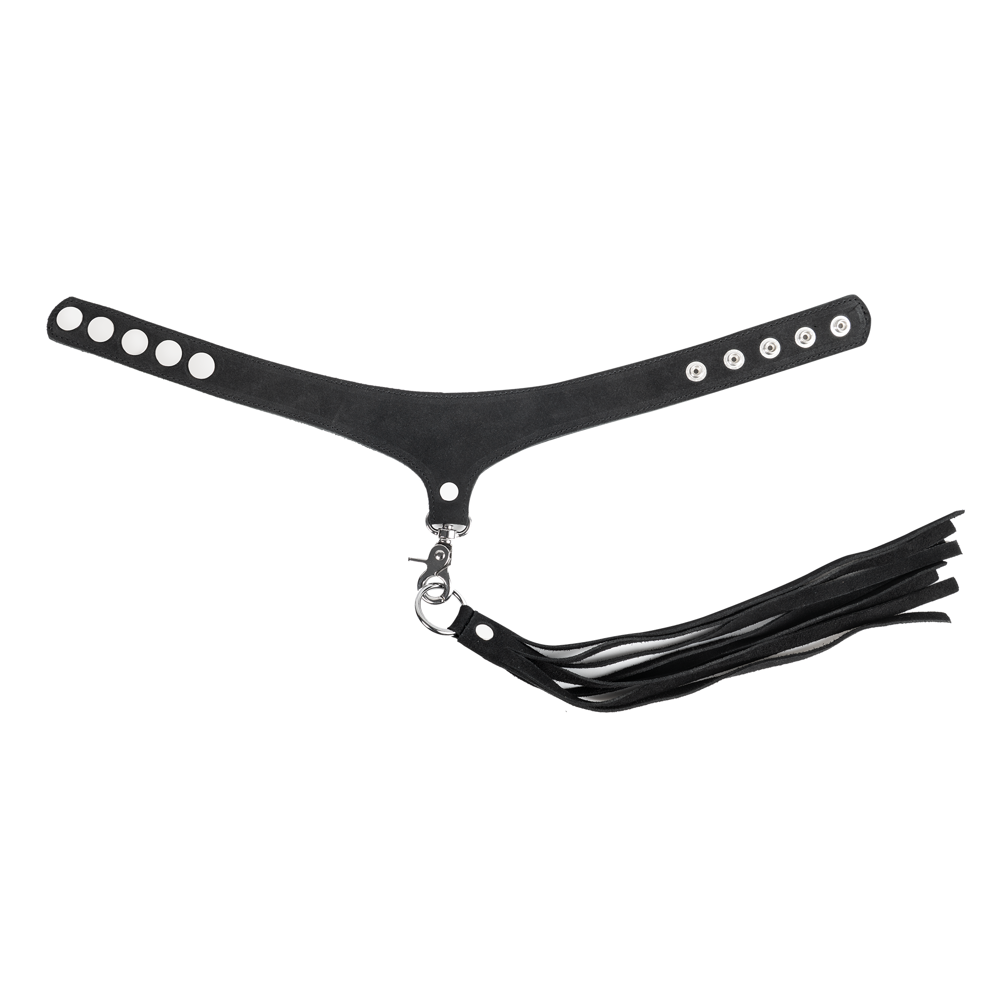 Rimba Bondage Play – Wildlederhalsband mit abnehmbarer Peitsche – Schwarz