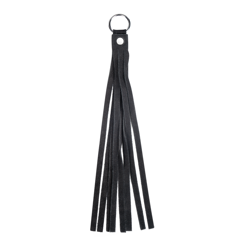 Rimba Bondage Play – Wildlederhalsband mit abnehmbarer Peitsche – Schwarz