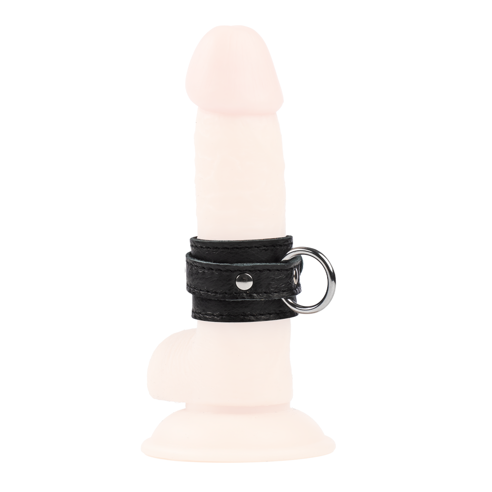 Rimba Bondage Play – Luxuriöse Penismanschette aus Leder – Schwarz
