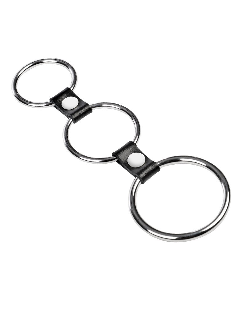 1: Rimba Bondage Play – Dreifacher Cockring aus Metall – Schwarz