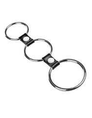1: Rimba Bondage Play – Dreifacher Cockring aus Metall – Schwarz