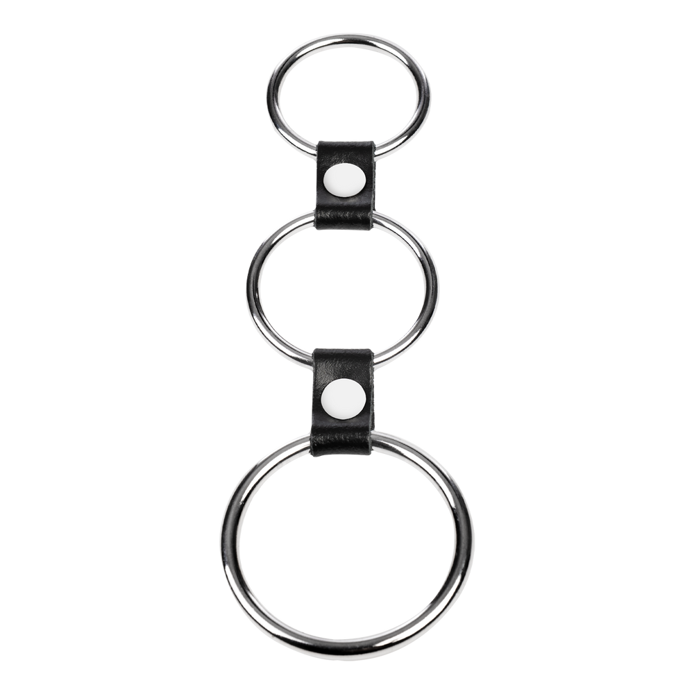 2: Rimba Bondage Play – Dreifacher Cockring aus Metall – Schwarz