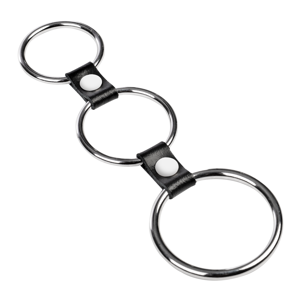 3: Rimba Bondage Play – Dreifacher Cockring aus Metall – Schwarz