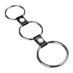 3: Rimba Bondage Play – Dreifacher Cockring aus Metall – Schwarz