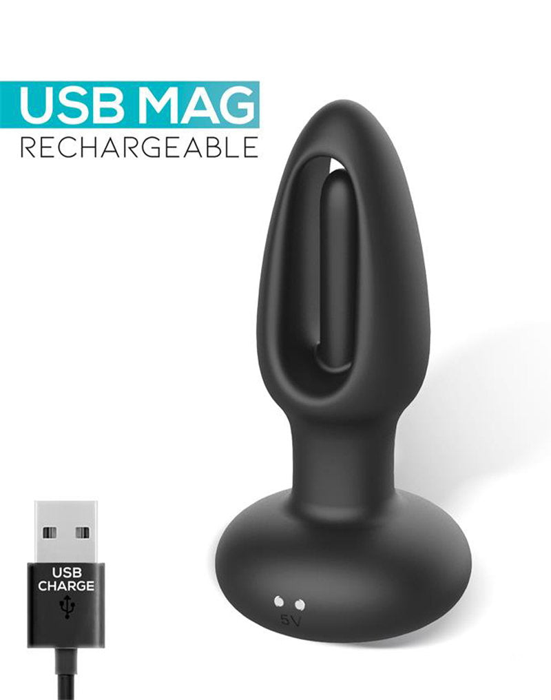 IY - Sasha - Vibrierender Analplug mit vibrierender Zunge und Fernbedienung - Schwarz
