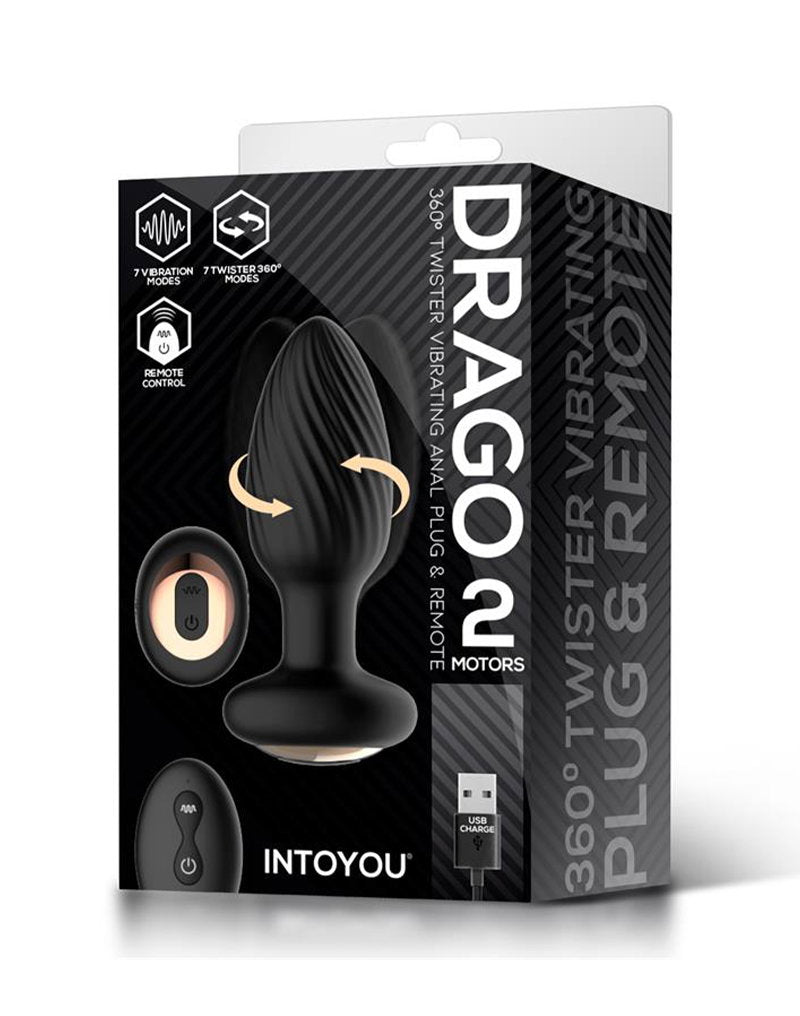 6: IY - Drago - Analplug mit Vibration, 360°-Drehbewegung und Fernbedienung - Schwarz