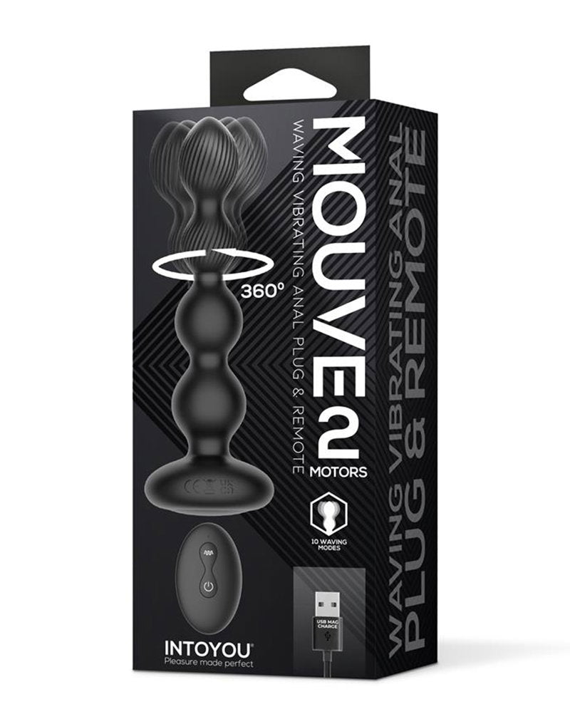 6: IY - Mouve - Analplug mit Vibration und Wellenbewegungen, Fernbedienung, 2 Motoren - Schwarz