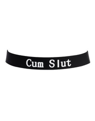 Rimba Latex Play - Halsband mit Aufschrift 'Cum Slut' - Schwarz & Weiß