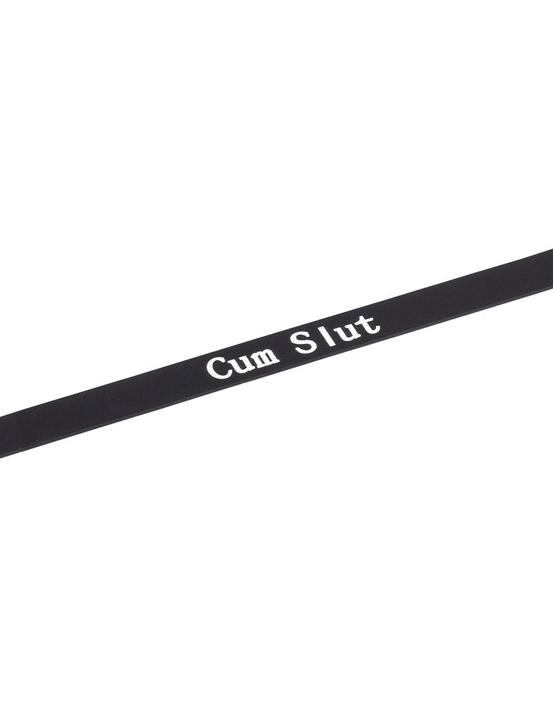 Rimba Latex Play - Halsband mit Aufschrift 'Cum Slut' - Schwarz & Weiß