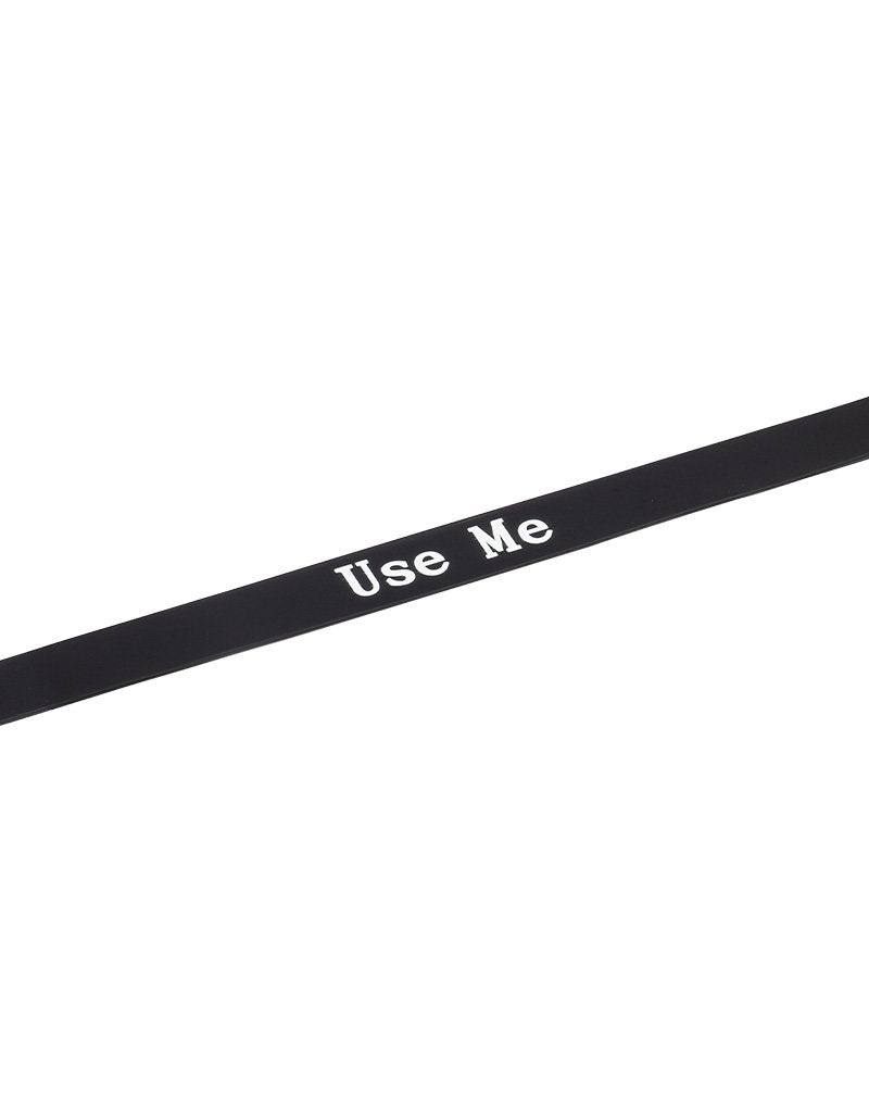 6: Rimba Latex Play - Halsband mit Aufschrift 'Use Me' - Schwarz & Weiß
