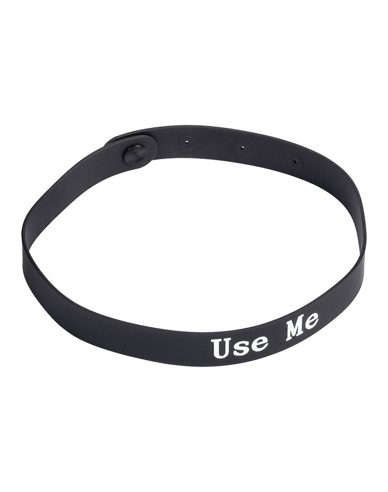 4: Rimba Latex Play - Halsband mit Aufschrift 'Use Me' - Schwarz & Weiß
