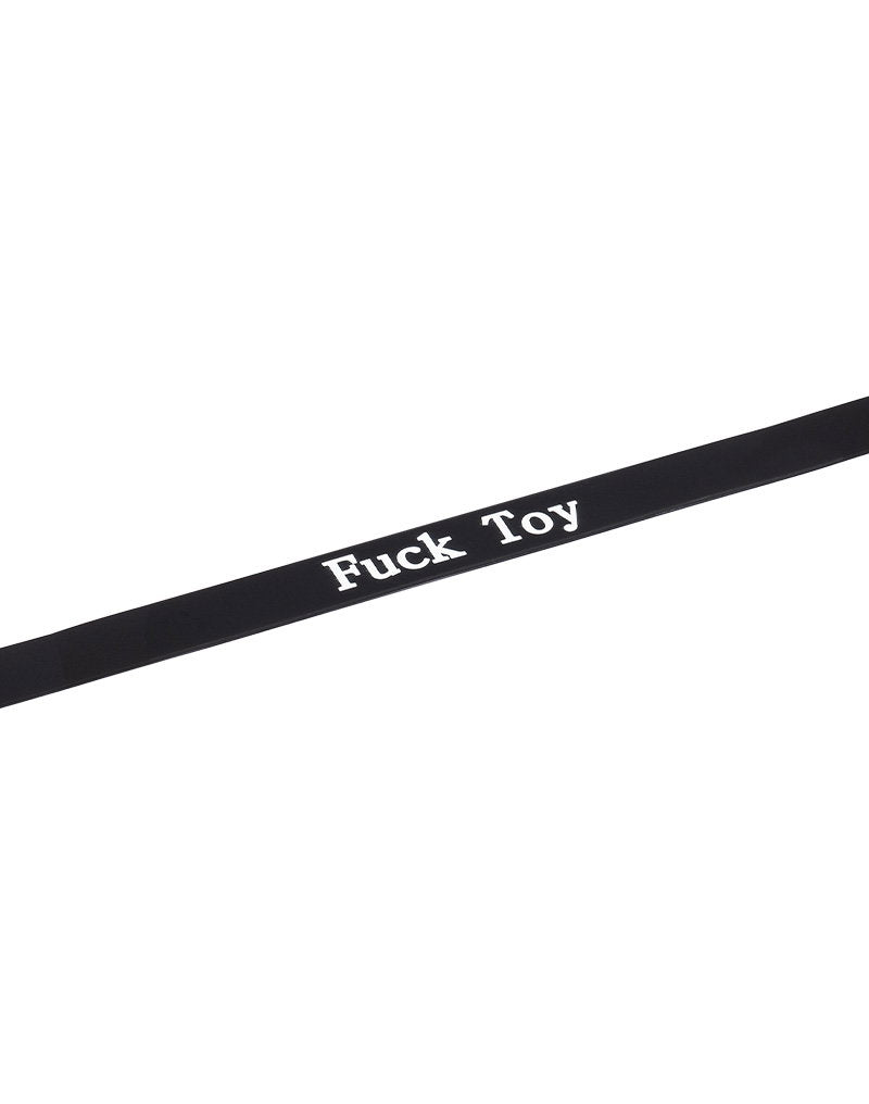 6: Rimba Latex Play - Halsband mit Aufschrift 'Fuck Toy' - Schwarz & Weiß