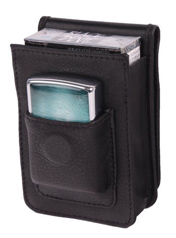 Zigarettenbox mit Zippofach, Leder schwarz