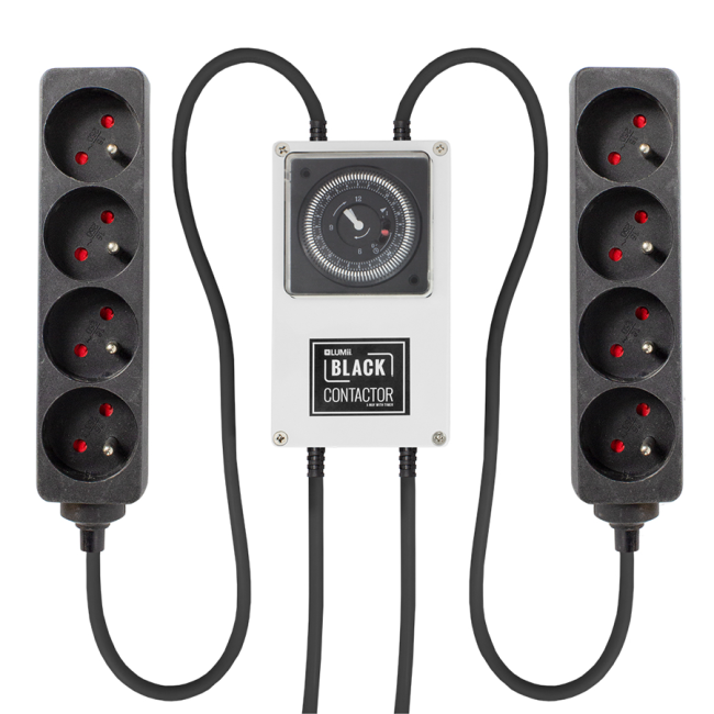 LUMii BLACK Zeitschaltuhr mit 2x 4-fach Steckerleiste, Steckdosentyp E